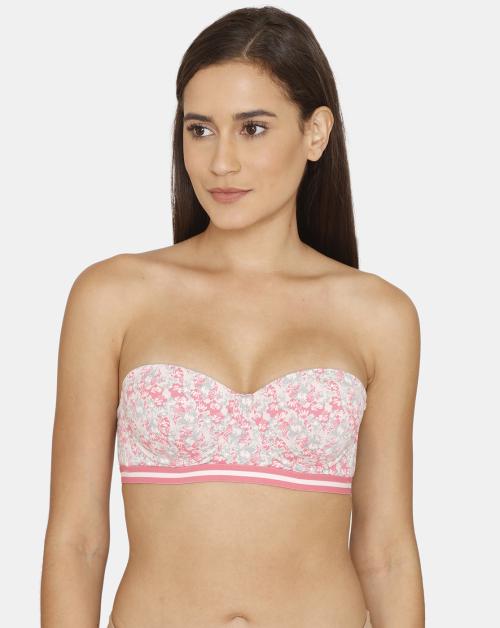 Zivame Vivacious Padded Wired 3/4th Coverage Strapless Bra - Orange Print