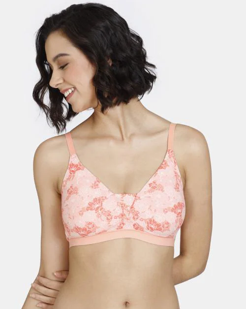 Zivame Summer Blooms Padded Non-Wired 3/4th Coverage T-Shirt Bra - Desert Flower