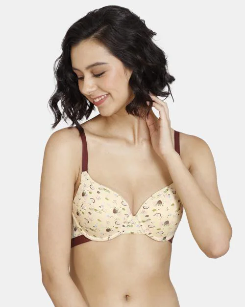 Zivame Hand Drawn Push-Up Wired Medium Coverage Bra - Apricot