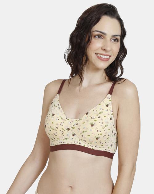 Zivame Hand Drawn Padded Non Wired 3/4th Coverage T-Shirt Bra - Apricot