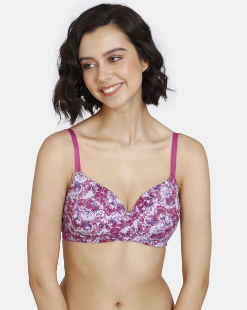 Zivame Pixel Play Padded Non Wired 3/4th Coverage Cami Bra - Vivid Viola