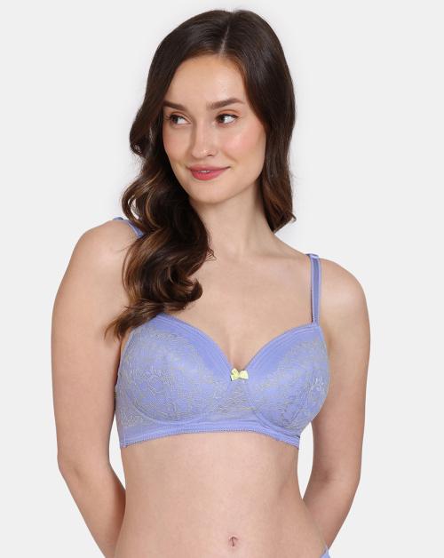 Zivame Primrose Padded Non Wired 3/4th Coverage Lace Bra - Jacaranda