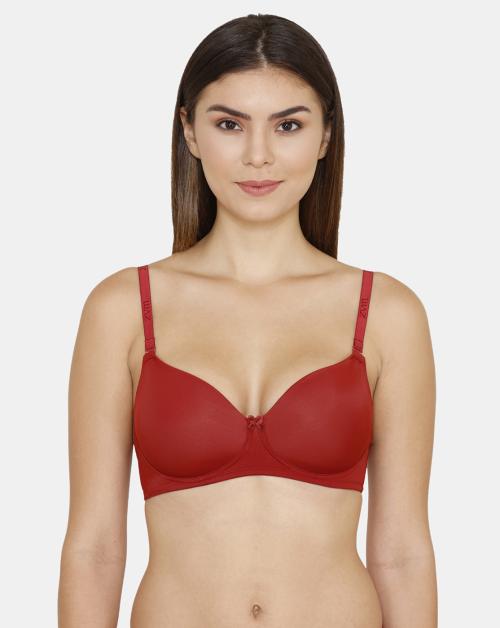 Zivame Beautiful Basics Padded Non Wired 3/4th Coverage T-Shirt Bra - Sundried Tomato