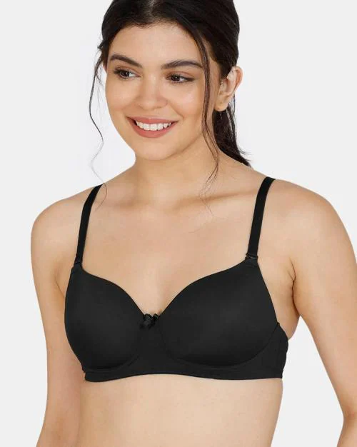 Zivame Beautiful Basics Padded Non Wired 3/4th Coverage T-Shirt Bra - Black