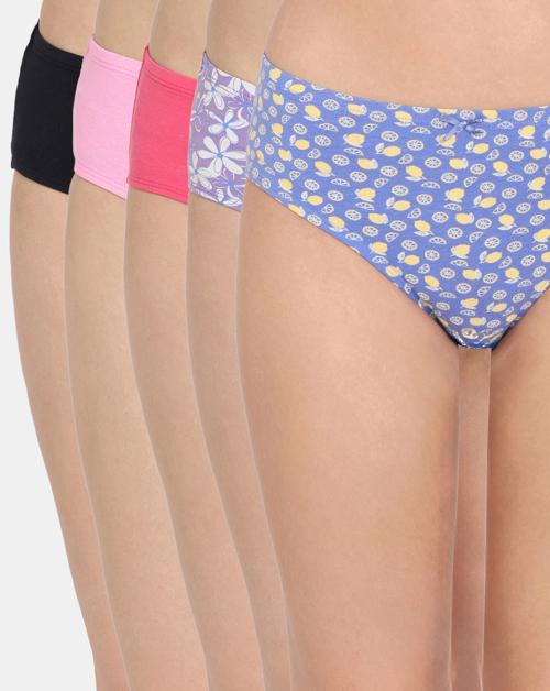 Zivame Anti-Microbial Low Rise Full Coverage Hipster Panty (Pack of 5) - Assorted