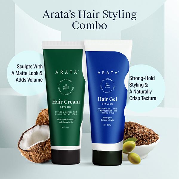 Arata Natural Hair Styling Combo with Hair Gel(50 Ml) & Hair Cream(50 Ml)  Nourishing ,Styling & Strong Hold 100 ml - JioMart