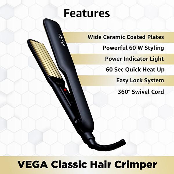 VEGA Classic Hair Crimper with Ceramic Coated Plates (VHCR-01) Black 1 gm -  JioMart