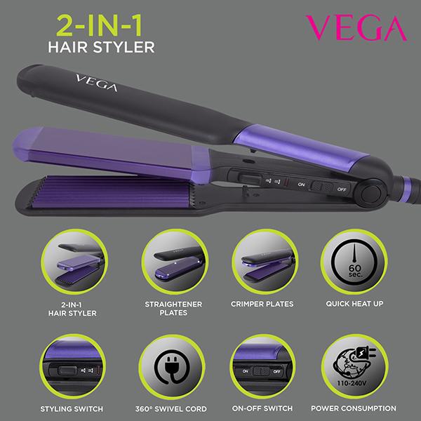 VEGA 2 in 1 Hair Styler Straightener and Crimper (VHSC-01) Black 1 gm -  JioMart