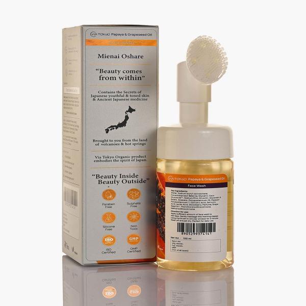 VIA TOKYO ORGANIC Grapeseed Oil & Papaya Foaming Face Wash with Brush