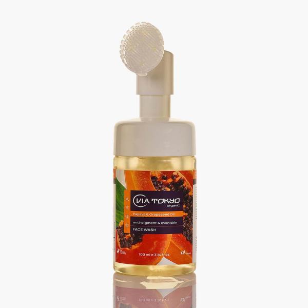 VIA TOKYO ORGANIC Grapeseed Oil & Papaya Foaming Face Wash with Brush