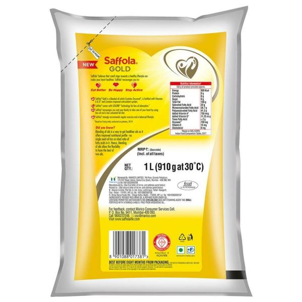 Saffola Gold Pro Healthy Lifestyle RiceBran Based Blended Oil 1 L JioMart