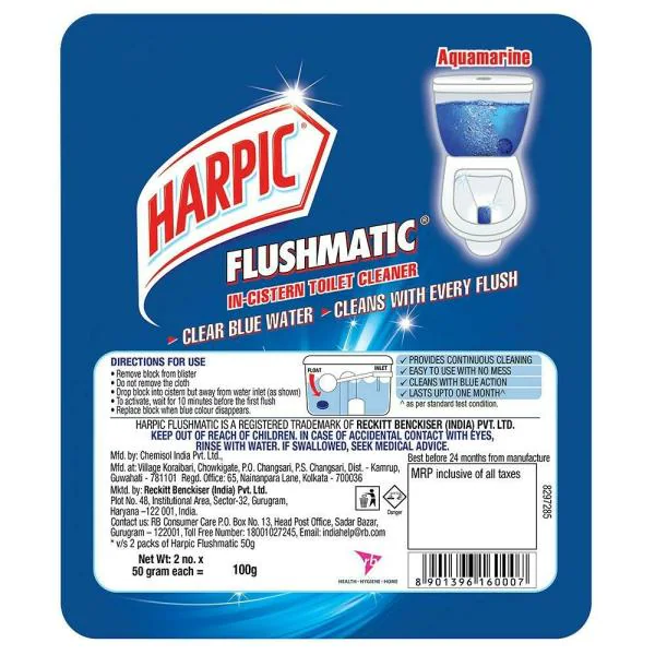 Harpic Flushmatic Aquamarine InCistern Toilet Cleaner 50 g (Pack of 2
