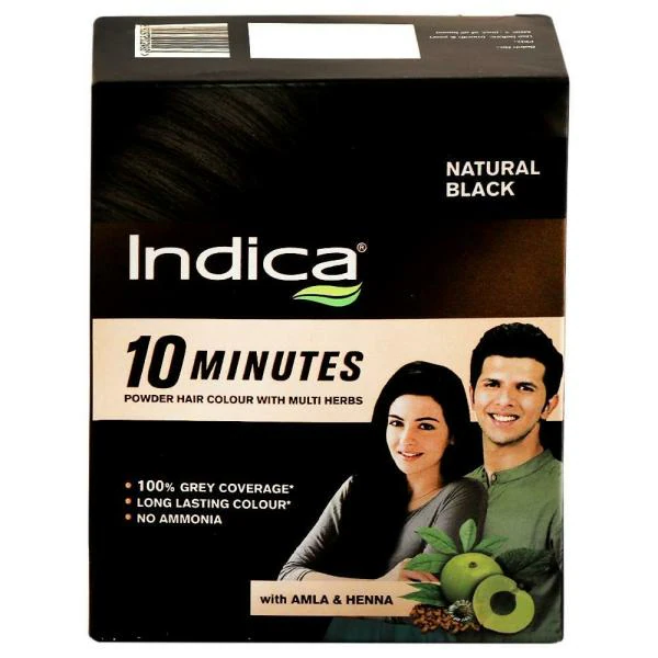 Indica 10 Minutes Powder Hair Colour, Natural Black 40 g - Pohunch