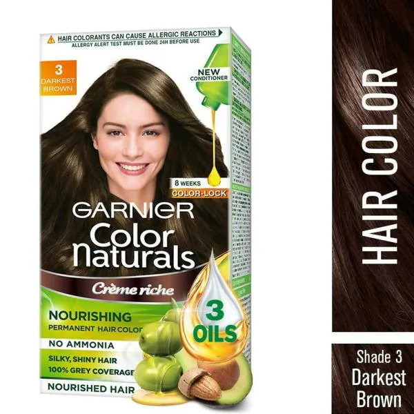 Garnier Color Naturals Creme Riche Ammonia Free Hair Color, Darkest Brown  (3) (70 ml + 60 g) - JioMart