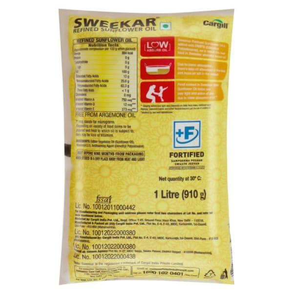 Sweekar Refined Sunflower Oil 1 L JioMart