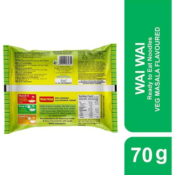 Wai Wai Ready to Eat Veg Masala Flavoured Instant Noodles 70 g - JioMart