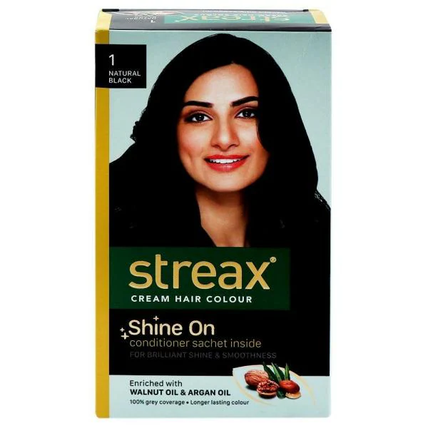 Streax Shine On Cream Hair Color, Natural Black (1) (50 g + 5 g + 50 ml) -  JioMart
