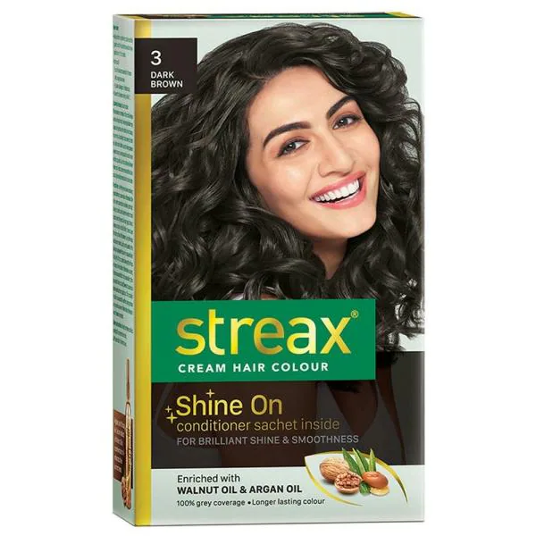 Streax Shine On Cream Hair Colour, Dark Brown (03) 50 ml + 50 g + 5 g -  JioMart