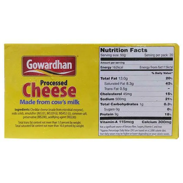 Gowardhan Processed Cheese Block 1 kg (Carton) JioMart