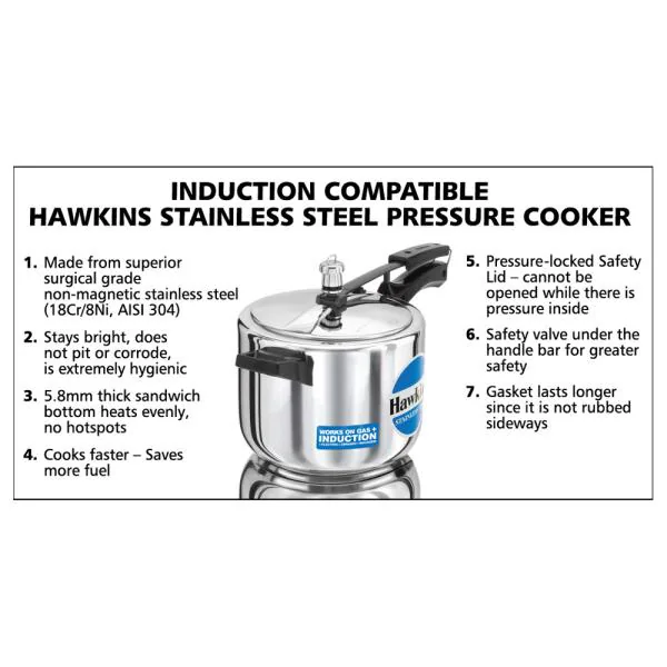 Hawkins Stainless Steel Induction Pressure Cooker with Inner Lid 5 L