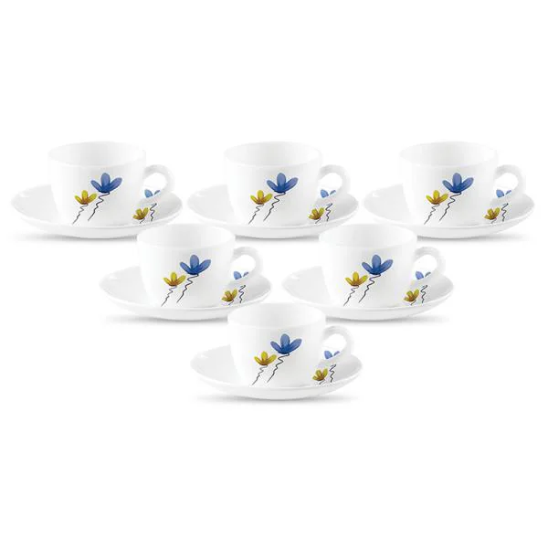 La Opala Princess Floral Assorted Colour Opalware Cup and Saucer Set 145 ml (12 pcs) JioMart