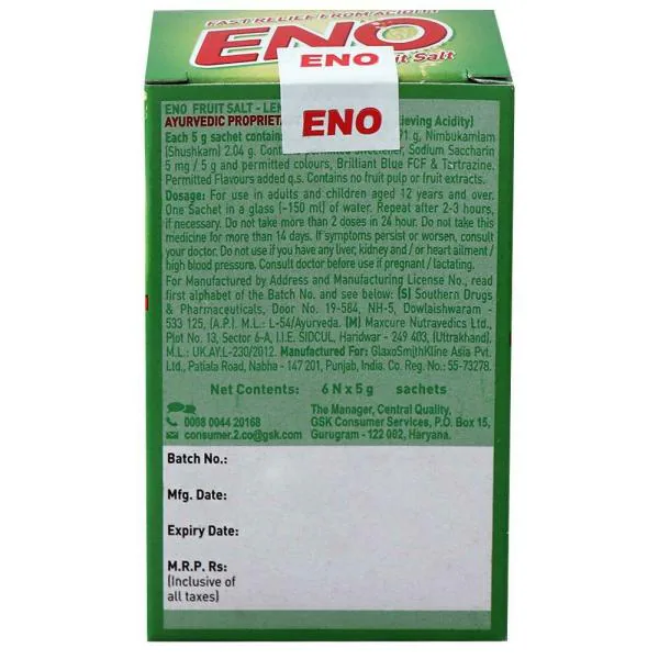 Eno Lemon Flavour Fruit Salt 5 g (Pack of 6) JioMart