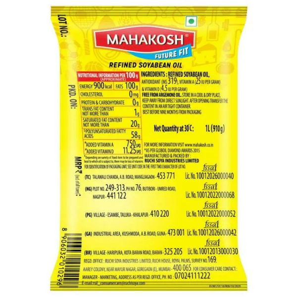 Mahakosh Future Fit Refined Soyabean Oil 1 L JioMart