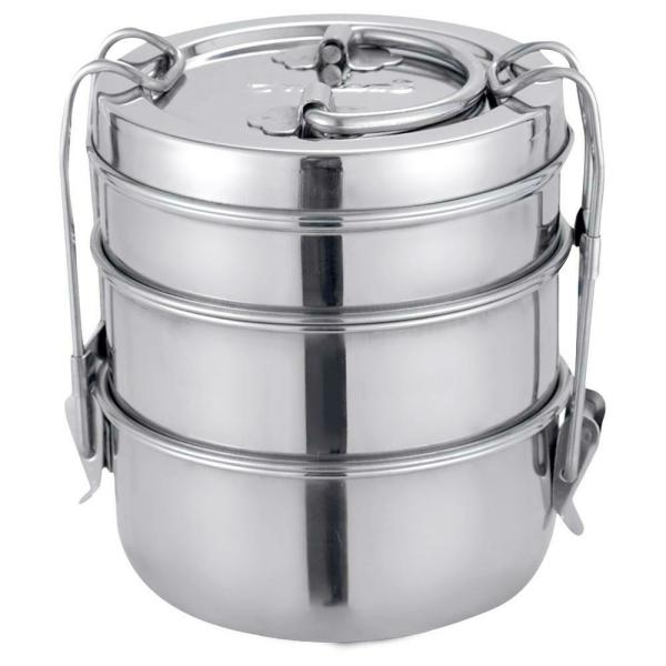 Neelam Dura Round Stainless Steel 3 Container Lunch Box 7 inch with Plate JioMart