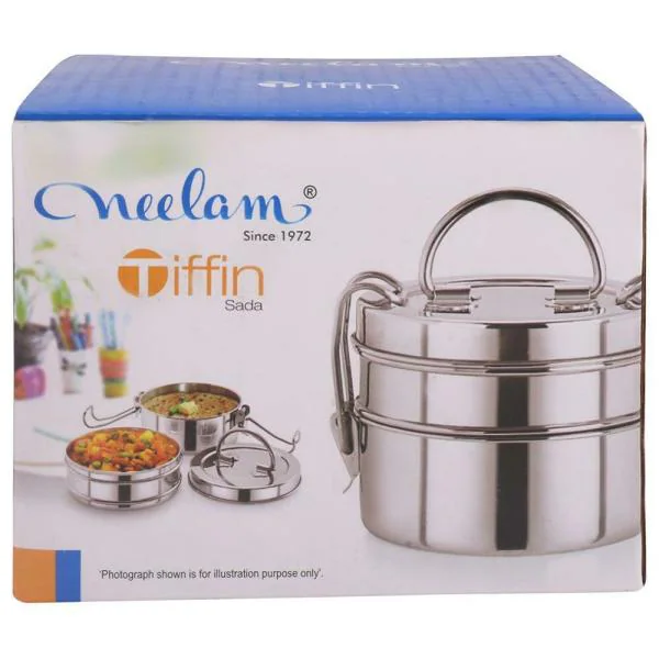 Neelam Sada Round Stainless Steel 2 Container Lunch Box 8 inch JioMart
