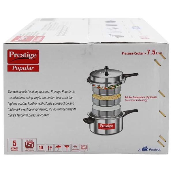 Prestige Popular Aluminium Pressure Cooker with Outer Lid 7.5 L JioMart
