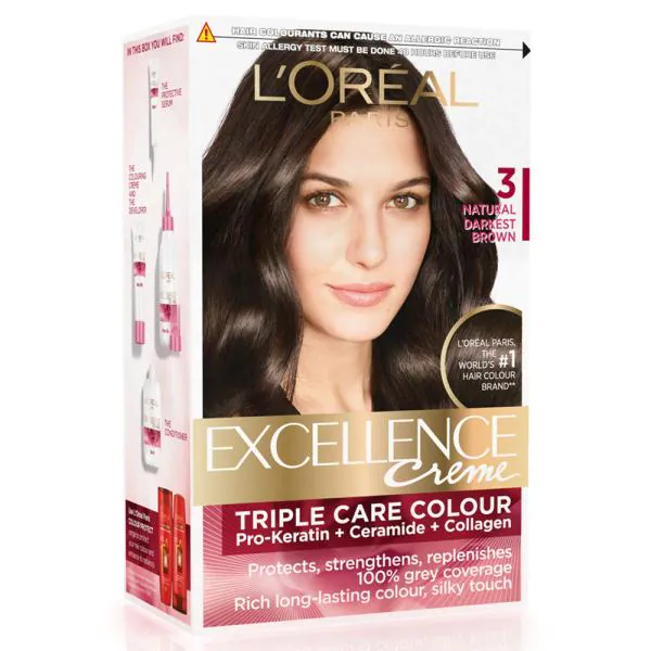 L'Oreal Paris Excellence Creme Hair Colour, Natural Darkest Brown (3) (72  ml + 100 g) - JioMart