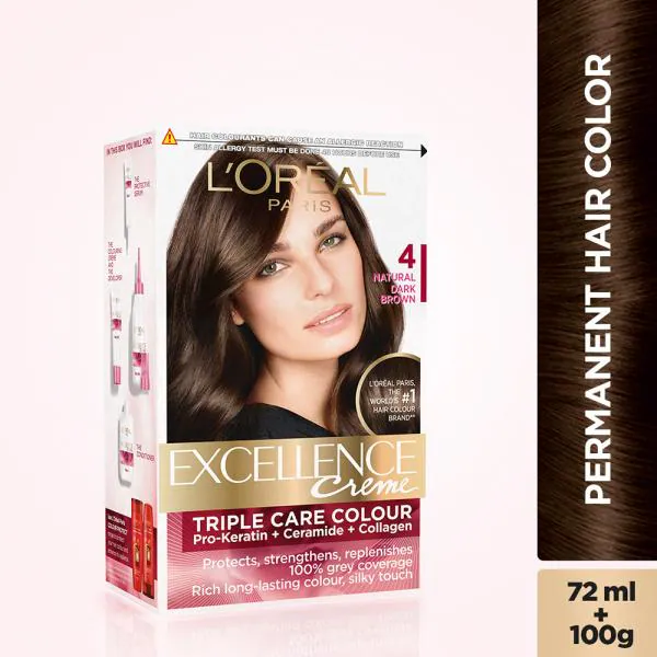 L'Oreal Paris Excellence Crème Hair Colour, Natural Dark Brown (4) (72 ml +  100 g) - JioMart