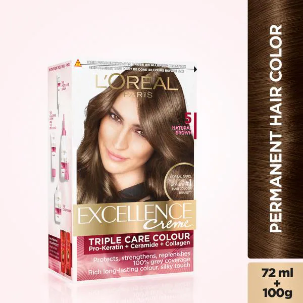 L'Oreal Paris Excellence Creme Hair Colour, Natural Brown (5) (72 ml + 100  g) - JioMart