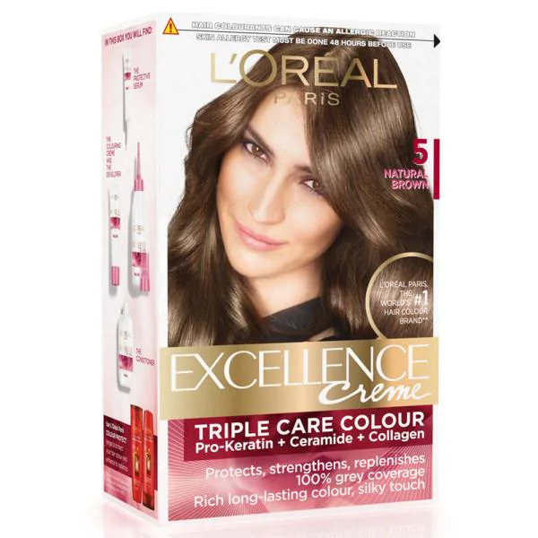 L'Oreal Paris Excellence Creme Hair Colour, Natural Brown (5) (72 ml + 100  g) - JioMart