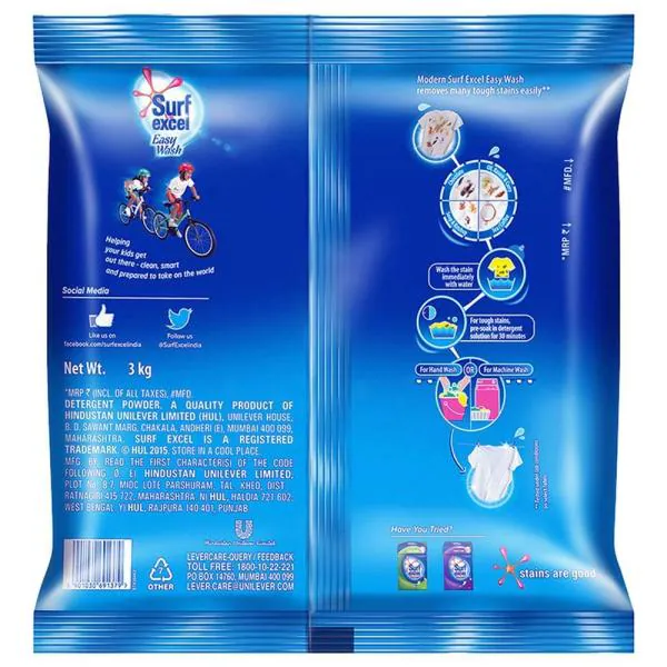 Surf Excel Easy Wash Detergent Powder 3 kg JioMart