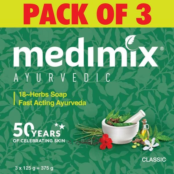 Medimix Ayurvedic 18-Herbs Classic Soap 125 g (Pack of 3) - JioMart