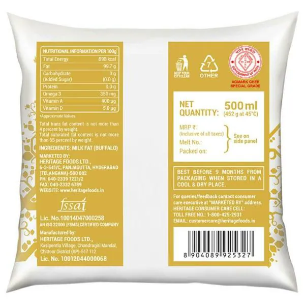 Heritage Agmark Special Grade Ghee 500 ml (Pouch) JioMart