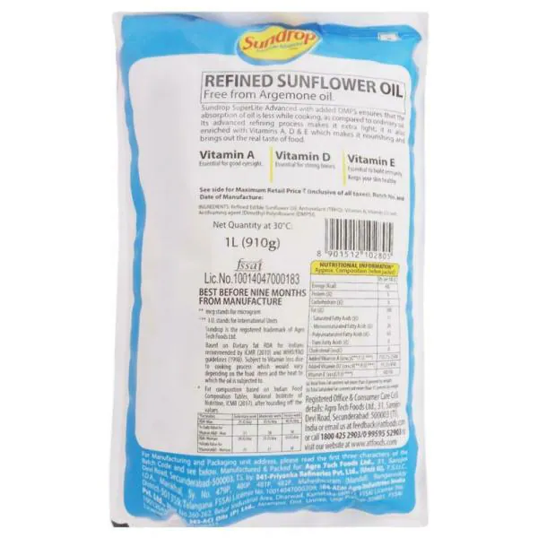 Sundrop SuperLite Advanced Refined Sunflower Oil 1 L (Pouch) JioMart
