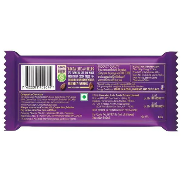 Cadbury Dairy Milk Silk Fruit & Nut Chocolate Bar 55 g JioMart