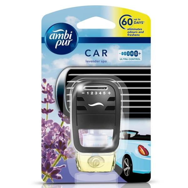 Ambi Pur Car Lavender Spa Car Freshener Starter Diffuser Kit and
