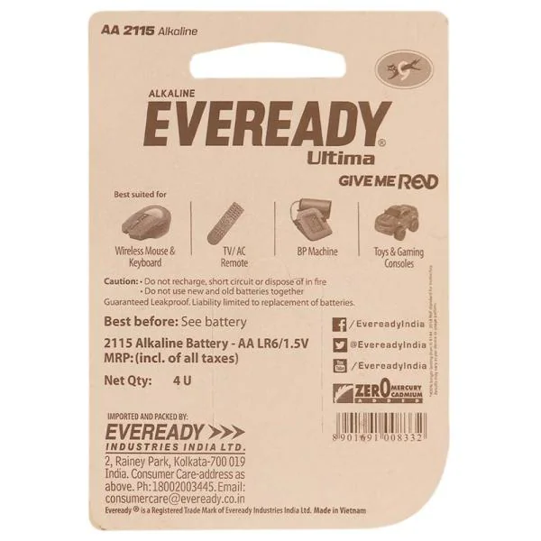 Eveready Ultima 2115 AA Alkaline Batteries (Pack of 4)