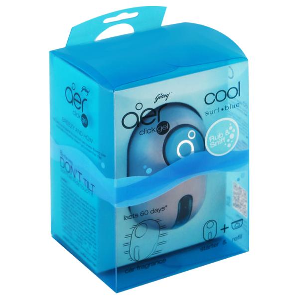 Godrej Aer Click Cool Surf Blue Car Freshener Gel Starter and Refill 10