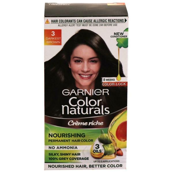 Garnier Color Naturals Creme Riche Ammonia Free Permanent Hair Color,  Darkest Brown (3) 35 ml + 30 g - JioMart