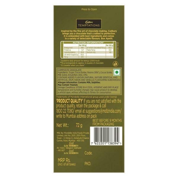 Cadbury Temptations Rum & Raisins Chocolate 72 g JioMart