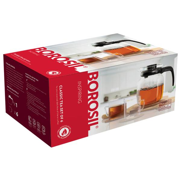 Borosil Classic Round Carafe and Mugs Tea Set (1 L+ 190 ml) (7 pcs