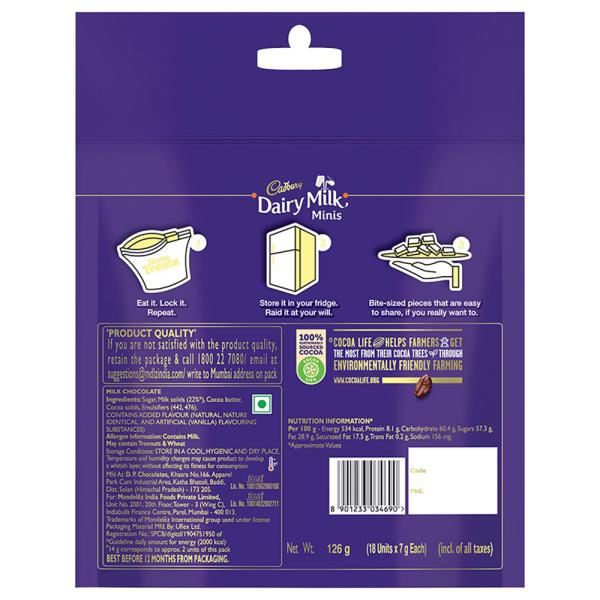 Cadbury Dairy Milk Home Treats Chocolate Minis 126 g (Pack of 18) JioMart