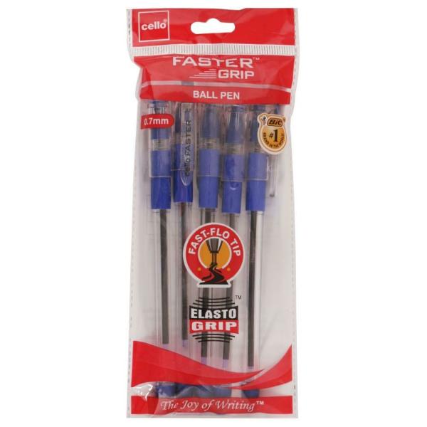 Bic Cello 0.7 mm Faster Grip Blue Ballpoint Pen (Pack of 5) JioMart