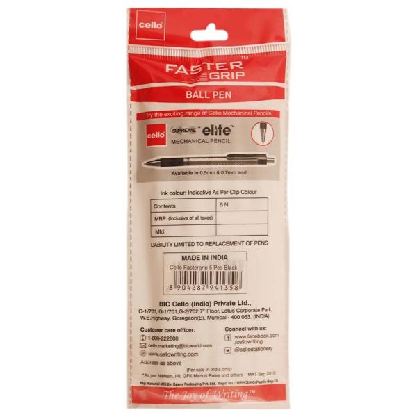 Cello Faster Grip Black Ballpoint Pen (Pack of 5) JioMart