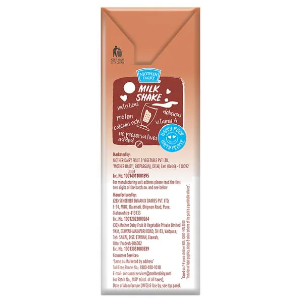 Mother Dairy Chocolate Milkshake 180 ml (Tetra Pak) JioMart
