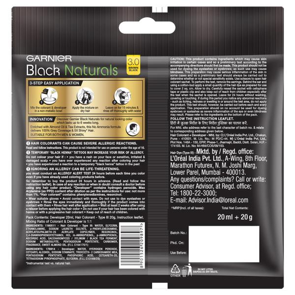Garnier Black Naturals Oil Enriched Ammonia Free Hair Colour, Brown Black  (20 g + 20 ml) - JioMart